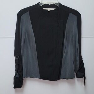 Rachel Rachel Roy Black Grey‎ Colorblock Blouse Ruched Sleeve S Office Chic Y2K